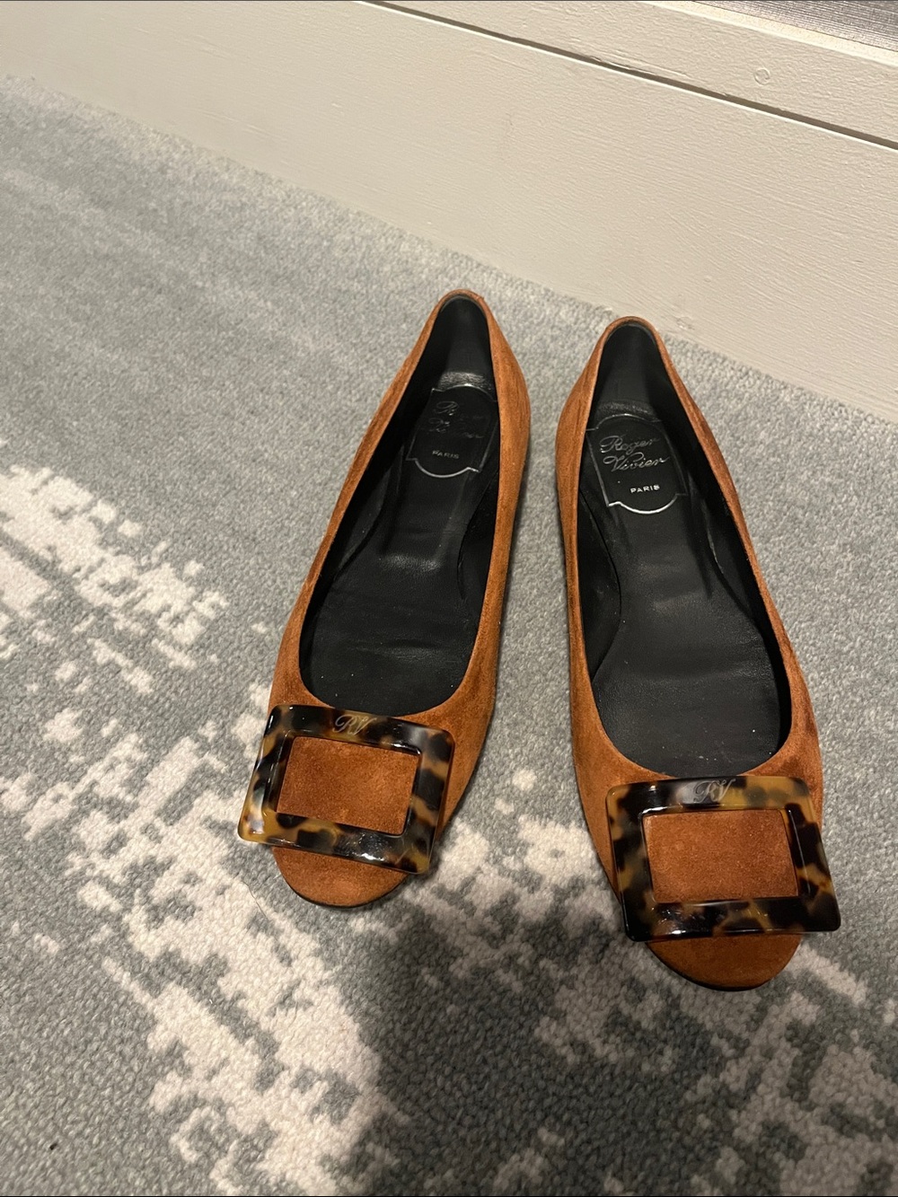 Roger Vivier Suede Ballet Flats with Tortoiseshell Buckle
